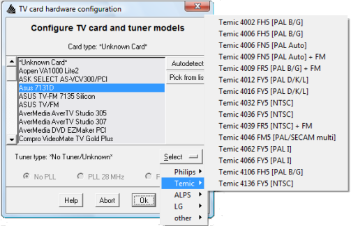 Configuration du tuner.